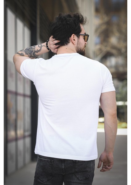 Slow Lives Waffle Kumaş Bisiklet Yaka Baskılı Erkek Tshirt modelleri