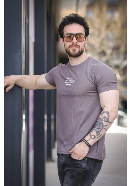 Slow Lives Waffle Kumaş Bisiklet Yaka Baskılı Erkek Tshirt