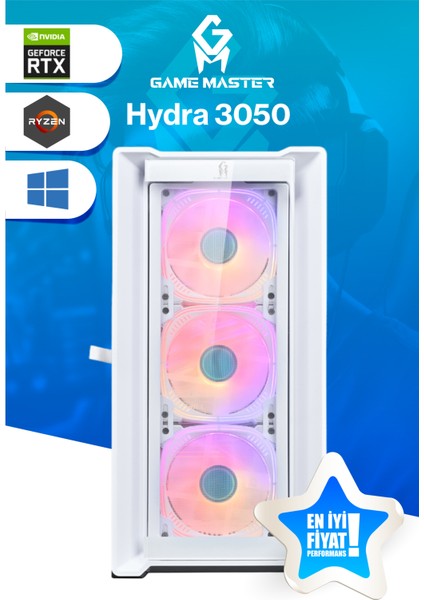 Game Master Hydra 3050 Ryzen 5 5500 Cpu 32GB 3200MHZ Ram 512GB Nvme M.2 SSD RTX3050 6GB Beyaz Gaming Pc fiyatları