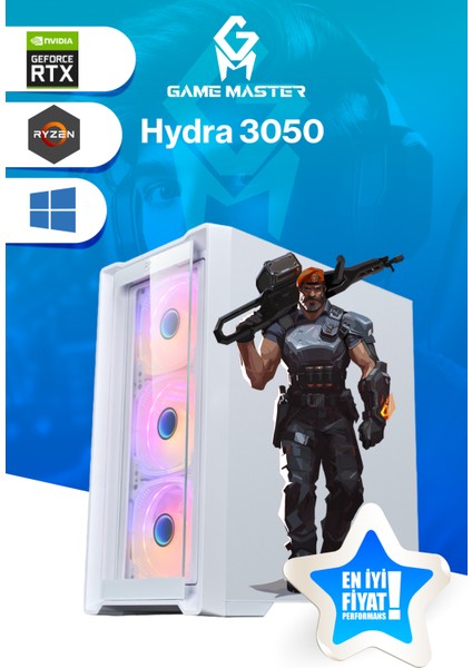 Game Master Hydra 3050 Ryzen 5 5500 Cpu 32GB 3200MHZ Ram 512GB Nvme M.2 SSD RTX3050 6GB Beyaz Gaming Pc modelleri