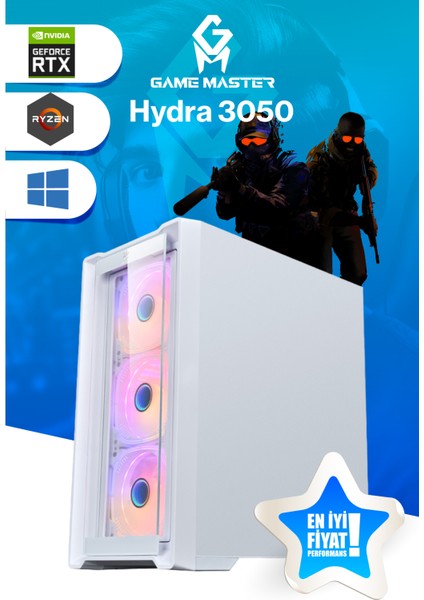Game Master Hydra 3050 Ryzen 5 5500 Cpu 32GB 3200MHZ Ram 512GB Nvme M.2 SSD RTX3050 6GB Beyaz Gaming Pc fırsatları