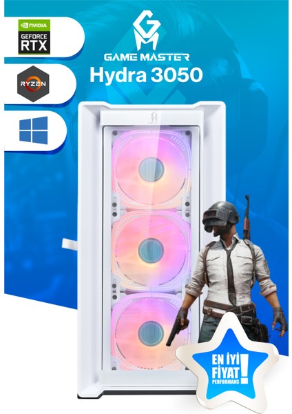 Game Master Hydra 3050 Ryzen 5 5500 Cpu 32GB 3200MHZ Ram 512GB Nvme M.2 SSD RTX3050 6GB Beyaz Gaming Pc indirimleri