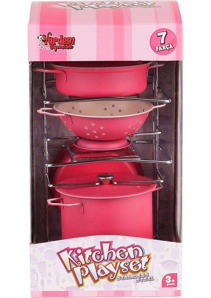 ATF-683G-6 Raflı Pembe Emaye Tencere Tava Seti 7 Parça -Vardem