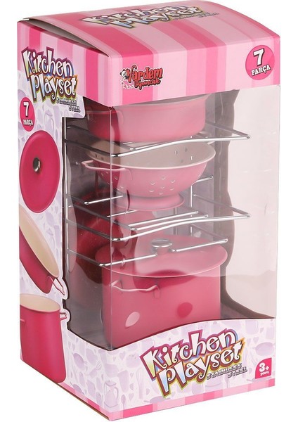 ATF-683G-6 Raflı Pembe Emaye Tencere Tava Seti 7 Parça -Vardem fiyatları