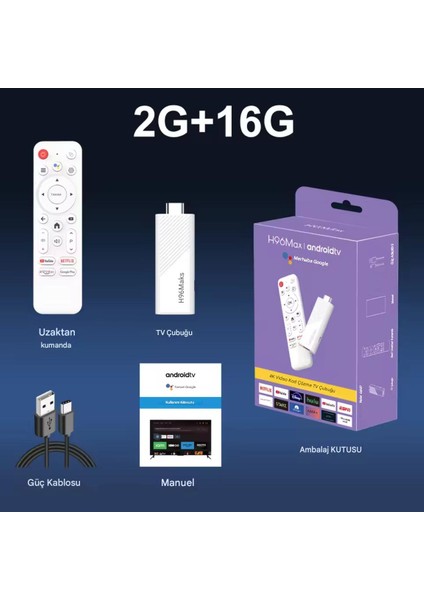 H313 Mini 4K Tv Stick Android 14 Akıllı Tv Kutusu 2GB+16GB Wifi 6 Google Sesli Komut Netflix Bluetooth Kumanda