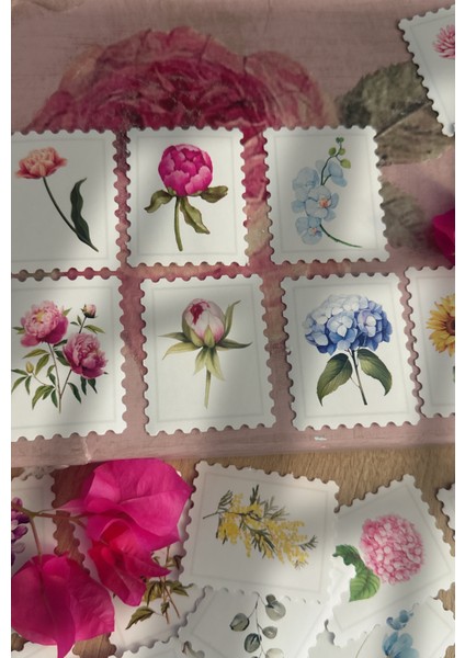 Sooprınt Pul Çiçekler Sticker Koleksiyonu - Bullet Journal Sticker / Defter / Ajanda / Çıkartma/planner/book