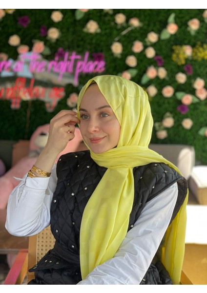 Limon Sarısı Çağrı Ipek Jakar Dama Şal