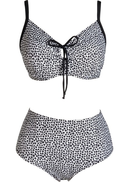 Kadın Balenli Destekli Büyük Beden Yüksek Bel Bikini Takımı