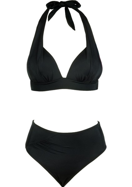 Kadın Yarım Dolgulu Siyah Yüksek Bel Bikini Takımı