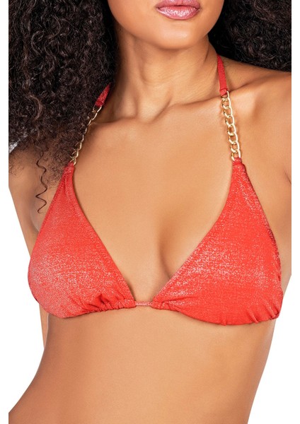 Kadın Zincir Aksesuarlı Üçgen Kırmızı Bikini Takımı modelleri