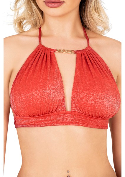 Kadın Zincir Aksesuarlı Kırmızı Bikini Takımı modelleri