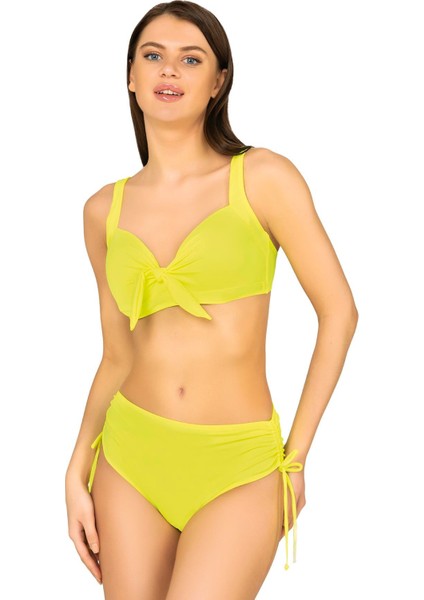 Kadın Fiyonk Detaylı Sarı Büyük Beden Bikini Takımı