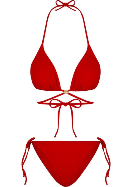Beria Kadın Çapraz Bağlama Detaylı Üçgen Ipli Kırmızı Bikini Takımı