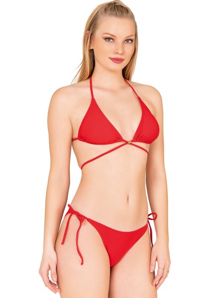 Beria Kadın Çapraz Bağlama Detaylı Üçgen Ipli Kırmızı Bikini Takımı fırsatları