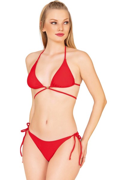 Beria Kadın Çapraz Bağlama Detaylı Üçgen Ipli Kırmızı Bikini Takımı indirimleri
