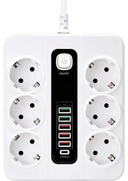 HP-H04 3000W 10AMPER 6’lı 2metre Uzatma Kablolu Çoklu Termal Akım Priz