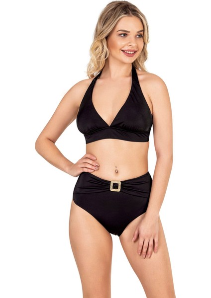 Kadın Boyundan Bağlamalı Siyah Bikini Üstü