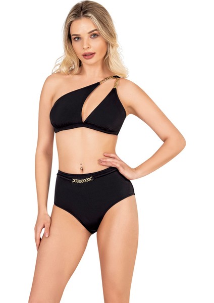 Kadın Zincir Aksesuarlı Siyah Yüksek Bel Bikini Altı modelleri