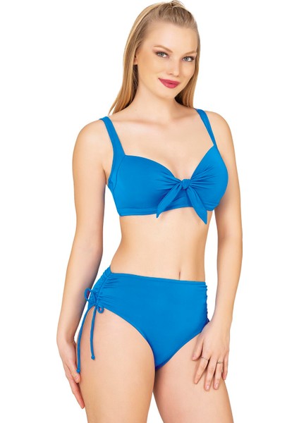 Kadın Fiyonk Detaylı Koyu Mavi Büyük Beden Bikini Takımı