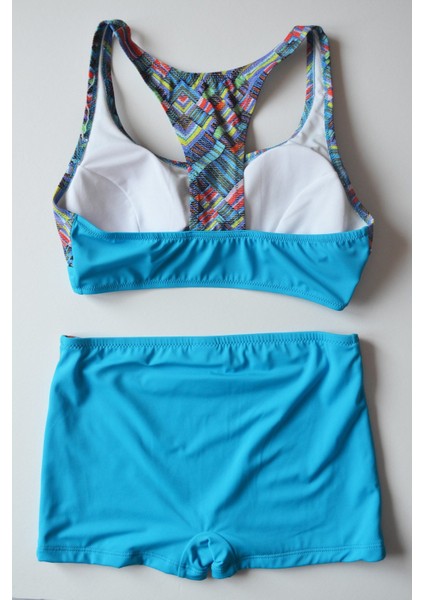 Kadın Desenli Bralet Toparlayıcı Şortlu Açık Mavi Bikini Takımı fiyatları