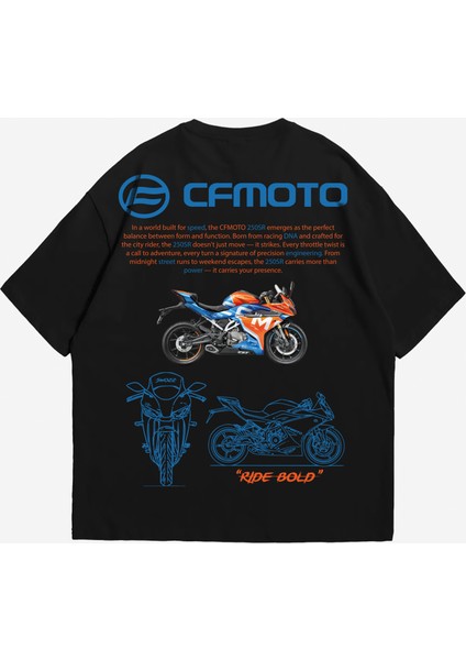 Cfmoto 250SR Tasarımlı Siyah Oversize Tişört – Ride Bold Motosiklet Temalı Model modelleri