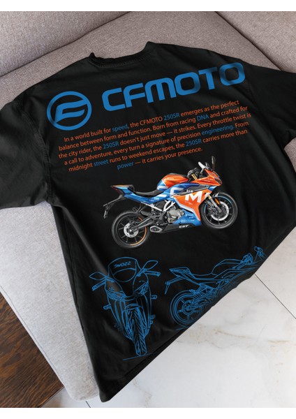 Cfmoto 250SR Tasarımlı Siyah Oversize Tişört – Ride Bold Motosiklet Temalı Model indirimleri