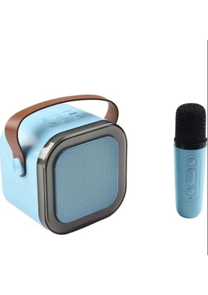 Karaoke Kablosuz Hoparlör Mikrofonlu Rgb Işıklı Bluetooth Speaker Tf Kart/usb Mavi