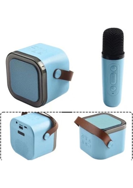 Karaoke Kablosuz Hoparlör Mikrofonlu Rgb Işıklı Bluetooth Speaker Tf Kart/usb Mavi