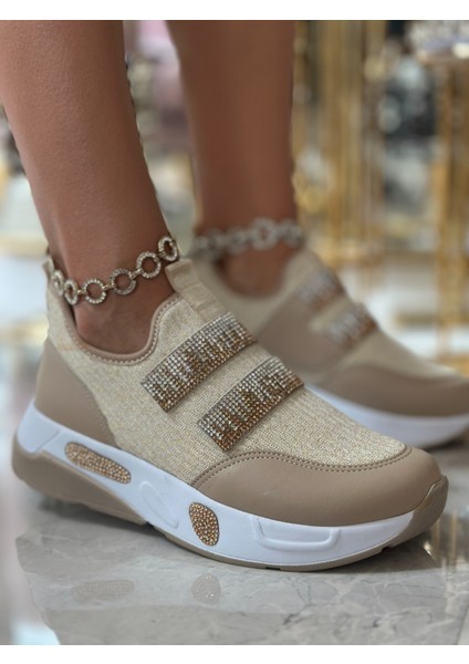 Iveko Kristal Taşlı Triko Spor Ayakkabı Bej modelleri