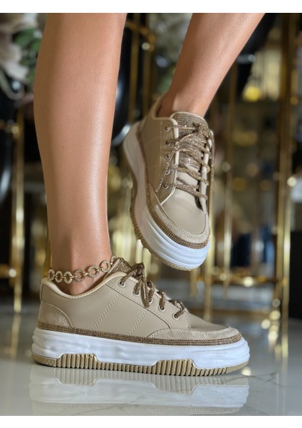 Afife Extreme Kristal Taşlı Spor Ayakkabı Bej fiyatları