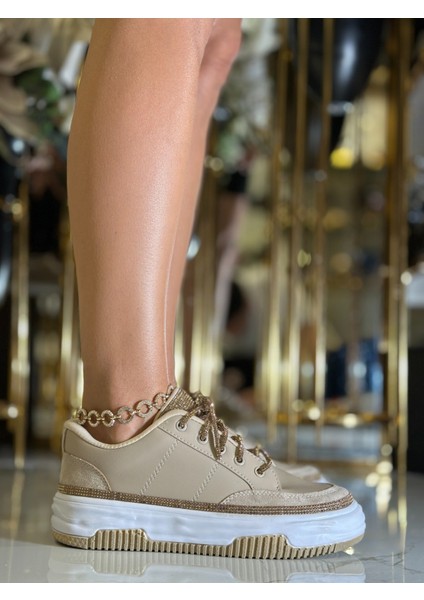 Afife Extreme Kristal Taşlı Spor Ayakkabı Bej modelleri