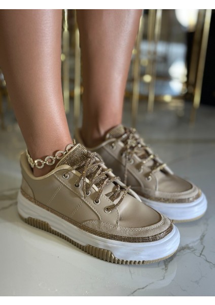 Afife Extreme Kristal Taşlı Spor Ayakkabı Bej fırsatları