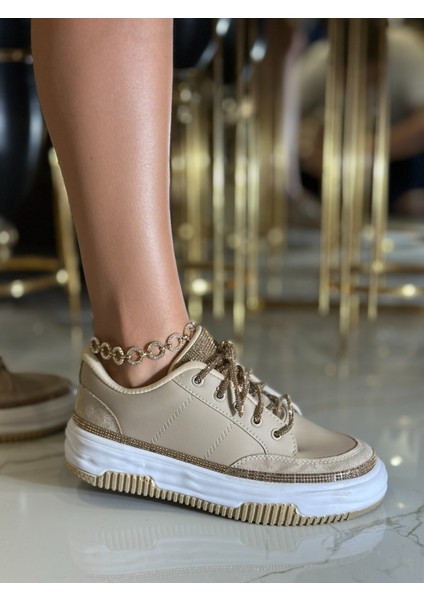 Afife Extreme Kristal Taşlı Spor Ayakkabı Bej indirimleri