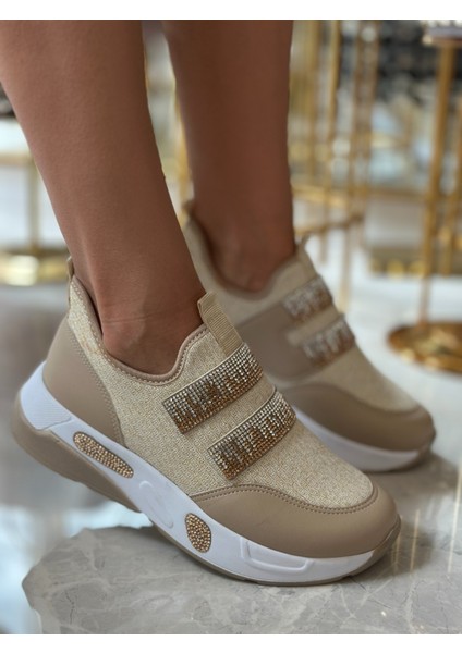 Iveko Kristal Taşlı Triko Spor Ayakkabı Bej fırsatları