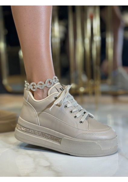 Core Kristal Taşlı Yüksek Tabanlı Spor Ayakkabı Bej fiyatları