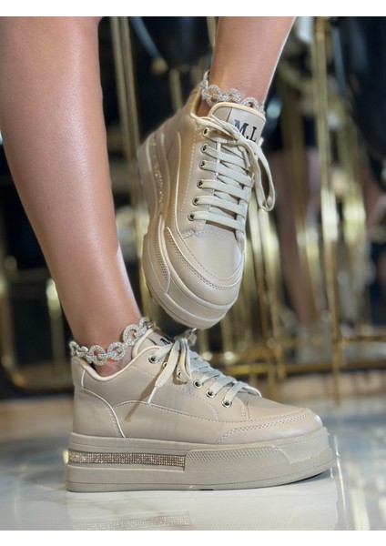 Core Kristal Taşlı Yüksek Tabanlı Spor Ayakkabı Bej fırsatları