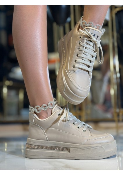 Core Kristal Taşlı Yüksek Tabanlı Spor Ayakkabı Bej indirimleri