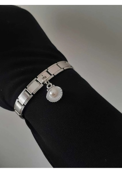Çelik Istiridye Italyan Charm Bileklik