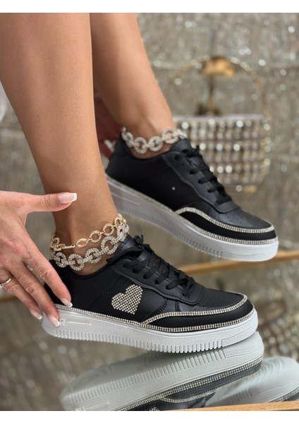 Heart Plus Kristal Taşlı Spor Ayakkabı Siyah fiyatları