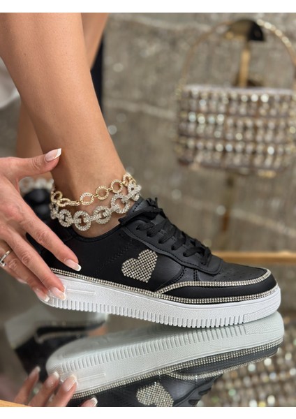 Heart Plus Kristal Taşlı Spor Ayakkabı Siyah indirimleri
