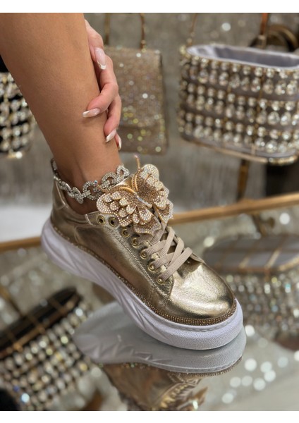 Joly Kristal Taşlı Özel Tasarım Spor Ayakkabı Gold fırsatları