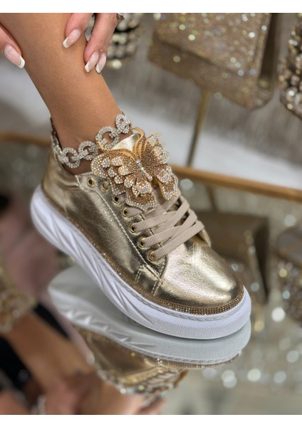 Joly Kristal Taşlı Özel Tasarım Spor Ayakkabı Gold indirimleri