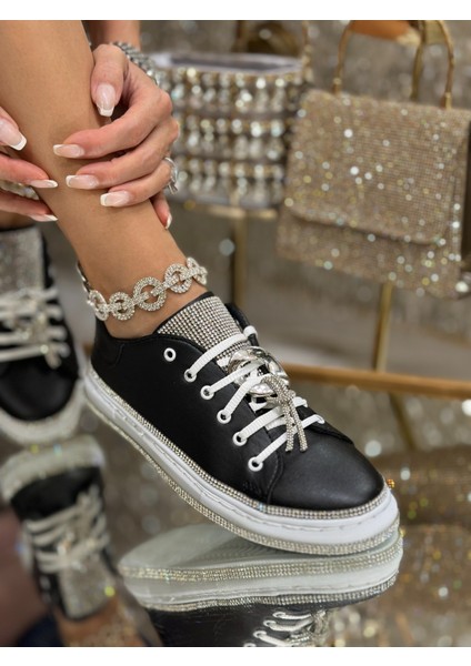 Palas Kristal Taşlı Özel Tasarım Spor Ayakkabı Siyah modelleri