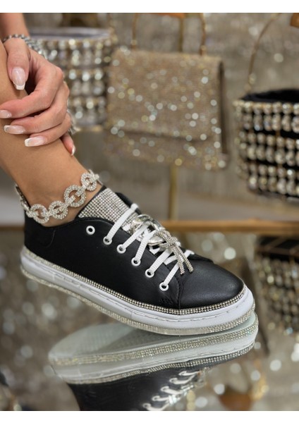 Palas Kristal Taşlı Özel Tasarım Spor Ayakkabı Siyah fırsatları
