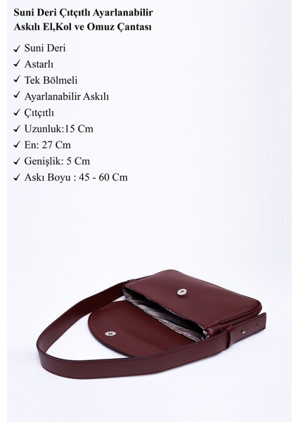 Bordo Shk150 Deri Astarlı Çıtçıtlı Ayarlanabilir Askılı El, Kol Ve Omuz Çantası U:15 E:27 G: modelleri