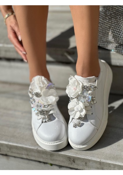 Flower Özel Tasarım Spor Ayakkabı Beyaz modelleri