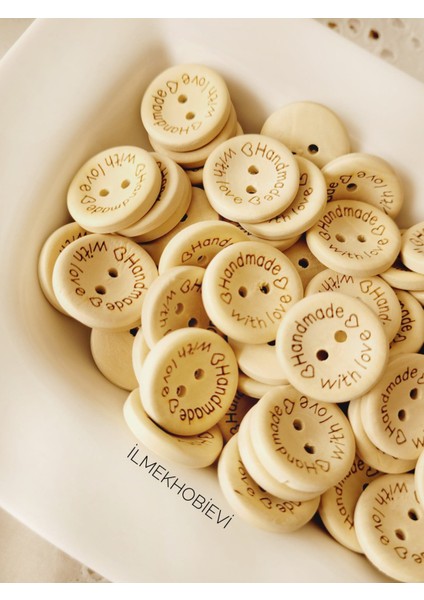 Ahşap Düğme Handmade Yazılı (20MM/2 Cm) 15 Adet fiyatları