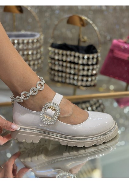 Lal Kristal Taşlı Özel Tasarım Loafer Krem indirimleri