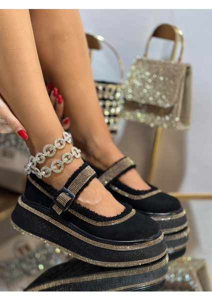 Dors Kristal Taşlı Süet Loafer Siyah
