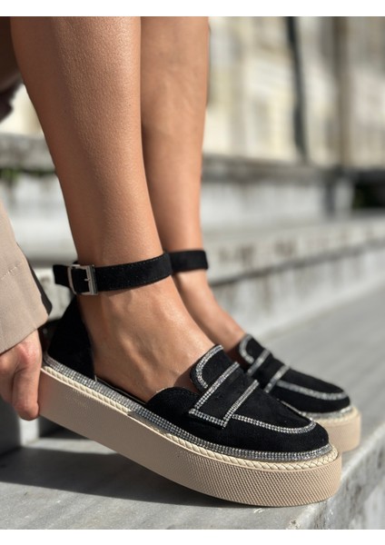Jaz Kristal Taşlı Özel Tasarım Süet Loafer Siyah modelleri